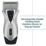Rechargeable Double Floating Head Cordless Shaver w/Pop-up Trimmer
