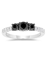 1.15 Cts Black & White Diamond Ring in 10K White Gold