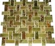Green Onyx Basketweave with Green Onyx Dot Insert Polished Mosaic Tiles