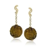 Carved Tiger's Eye Earrings In 14kt Yellow Gold