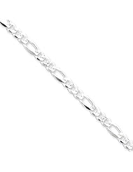 Sterling Silver 24in 4.75mm Pave Flat Figaro Necklace Chain. Metal Wt- 18.53g
