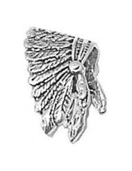 Sterling Silver 3D Detailed Feathered Indian Chief Headdress Charm