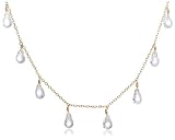 14k Yellow Gold, April Birthstone, White Topaz Briolette Station Necklace, 16