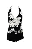 Marina West Two Piece Boyshorts Tankini Swimsuit Tropical Floral Print, Black & Cream, S-xxl