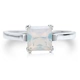 Sterling Silver 925 Princess Cut Opal Cubic Zirconia CZ Solitaire Ring - Women's Valentine Engagement Ring