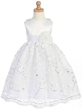 IMAGE OF White Satin Flower Girl Dress with Embroidered Tulle Skirt (Size 7) - M612WHT