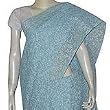 Womens Dresses Indian Sari Cotton Fabric Chikan Embroidery Blue (ochsari005)