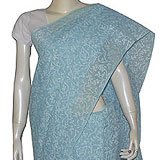 Womens Dresses Indian Sari Cotton Fabric Chikan Embroidery Blue (ochsari005)