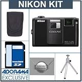 Nikon Coolpix S1000PJ 12.21 Megapixel Digital Camera Kit,- Black - with 4GB SD Memory Card, Camera Case, 2 Year Extended Service Coverage, Table Top Tripod,