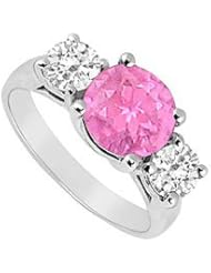 Three Stone Pink Sapphire and Diamond Ring 14K White Gold - 3.00 TGW