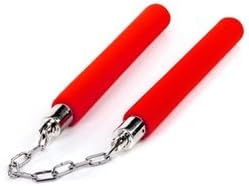 Foam Padded Nunchaku with Metal Chain (Red)