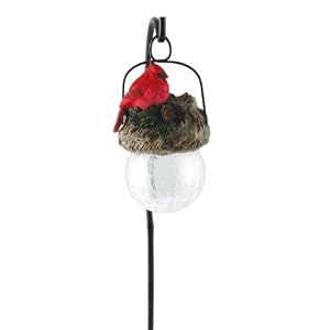 Moonrays 92260 Cardinal-Bird Sits on Hanging-Glow-Ball Solar Light, Garden Art, Cardinal Pendant Shape