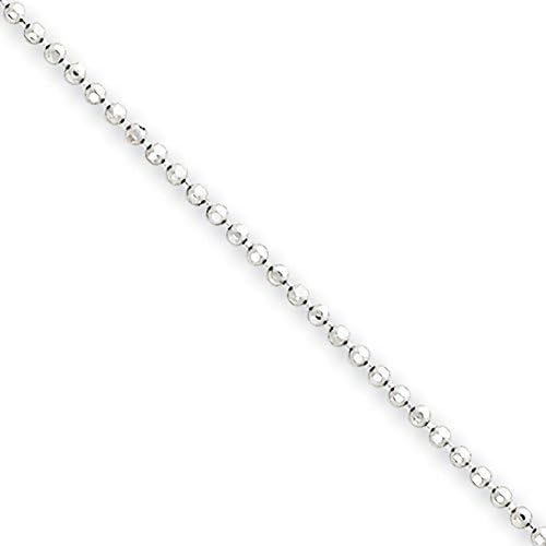 14K White Gold Diamond-Cut Beaded Pendant Chain Anklet, 9 inches x 1.2mm, Fine Anklets For Women