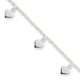 Sterling Silver Polished Hearts Anklet Size 10 Real Goldia Designer Perfect Jewelry Gift