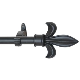 Window Curtain Rod Drapery Rod 28 Inch -48 Inch Fleur De Lis Black by Backyard Bargain LLC
