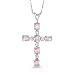 9ct White Gold Ladies Cross Set With Pink Sapphire And 2pts Of Diamond On An 18