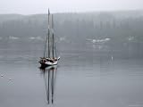 Charter Yacht in Fog, Anchored in Secluded Harbor Art Photographic Poster Print by Emily Riddell, 16x12