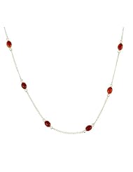 Sterling Silver with 10 Carnelian Oval Cabochon Necklace, 18"