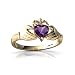 14K Yellow Gold Heart Genuine Amethyst Celtic Claddagh Ring Size 6.5