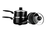 Premier Housewares 3-Piece 2 mm Non-Stick Black Aluminium Saucepan Set with Glass Lid, Xylan, 16/ 18/ 20 cm