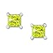 Princess Cut 14K White Gold Stud Earrings with Greenish-Yellow Diamond