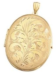 14K Yellow Gold - Large Engraved Oval Locket