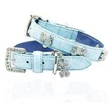 174 Swarovski Crystals Jeweled Bone Charm Crocodile Leather Dog Collar