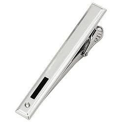 Men s STEL Stainless Steel Tie Bar with Black Enamel Inlay and Genuine Diamond Accent- 80836