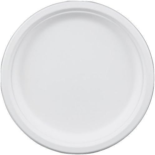 10 Inch Round Disposable Dinner Plate Compostable made from Sugarcane (Bagasse) by Greenplate 50 Count White