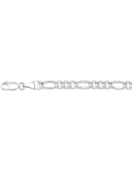 14K 20" White Gold 4.6mm Polish Diamond Cut Alternate 3 Round 1 Long Oval Shape Classic Figaro Chain With Lobster Clasp
