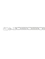 18" 14K White Gold 4.6mm (3/16") Polished Diamond Cut Alternate 3 Round 1 Long Oval Shape Classic Figaro Chain w/ Lobster Clasp