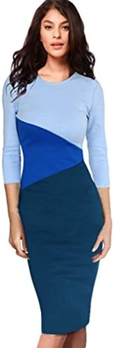 Tp Sky Women Contrast Color Knee Length Slim Sheath Dress 3/4 Sleeve XL Blue