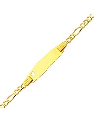 14K Yellow Gold 3.0mm Baby Heart ID Figaro Bracelet with Lobster Claw Clasp - 6" Inches