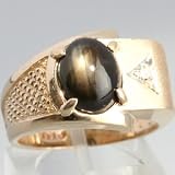 14K Yellow Gold Men's NATURAL Star Sapphire & Diamond Ring - OldCities Vintage Jewelry