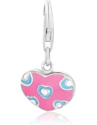 Sterling Silver Heart Style Charm with Pink and Blue Enamel Finishing