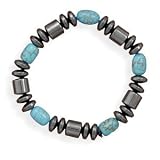 Hematite and Simulated Turquoise Stretch Bracelet