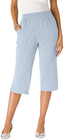 Roamans Women's Plus Size Knit Capris (Pearl Grey,2X)