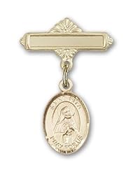 14K Gold Baby Badge with St. Rita of Cascia Charm and Polished Badge Pin