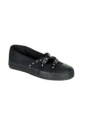 Women's Studded Criss Cross Strap Canvas Sneaker With Skull Detail