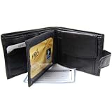 BLACK SNAP CLOSING MEN'S BI-FOLD LEATHER WALLET W/COIN