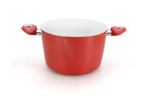 Bialetti Y0CBPT0240 Kochtopf hoch, keramikbeschichtet &Oslash; 24 cm, rot