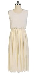 Elasticized   Waistline Sleeveless Pleated Illusion Chiffon  Dress