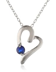 Sterling Silver and Lab Created Sapphire Stud Asymmetrical Heart Pendant Necklace, 18"