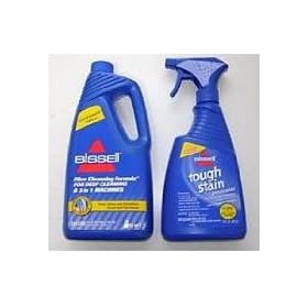 GENUINE BISSELL TOUGH STAIN REMOVER PRE-CLEANING SPRAY & DEEP FIBRE CLEANSING FORMULA CARPET/UPHOLSTERY SHAMPOO - DUAL CLEANING KIT