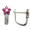 14K White Gold Dark Pink and Clear Cubic Zirconia Flower Earrings