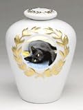 Photo Pet Urn - Two Piece Cremation Urn with Gold Leaf Motif Customized with Your Best Friends Photo - 6"