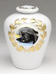 Photo Pet Urn - Two Piece Cremation Urn with Gold Leaf Motif Customized with Your Best Friends Photo - 6"