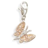 Butterfly Charm Rhodium and 14 Karat Gold Over Sterling Silver CZ