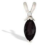 14K White Gold Genuine Marquise Black Onyx and Diamond Pendant