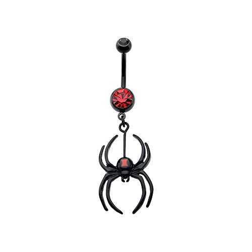 Avengers Black Widow Navel charm with Dangling Spider - PVD Black - 14g 7/16 - Sold Individually